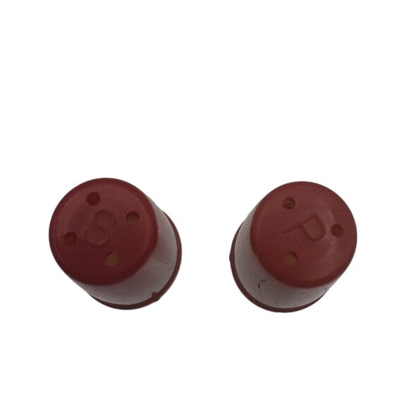 Vintage Red Plastic Salt & Pepper Shakers With White Screw-On Bottoms 1 inch - Picture 2 of 4